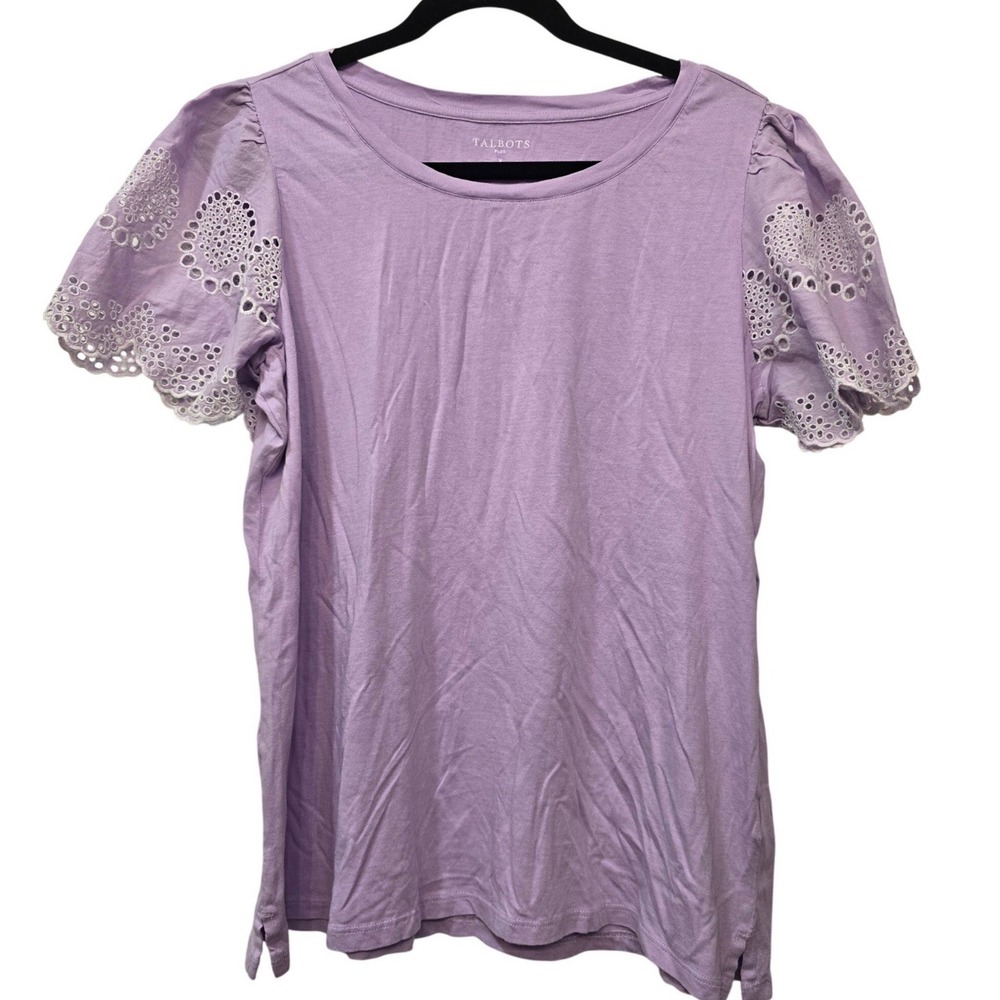 Talbots Plus XL Lavender Eyelet Puff Sleeve Top Cottagecore Coquette Feminine